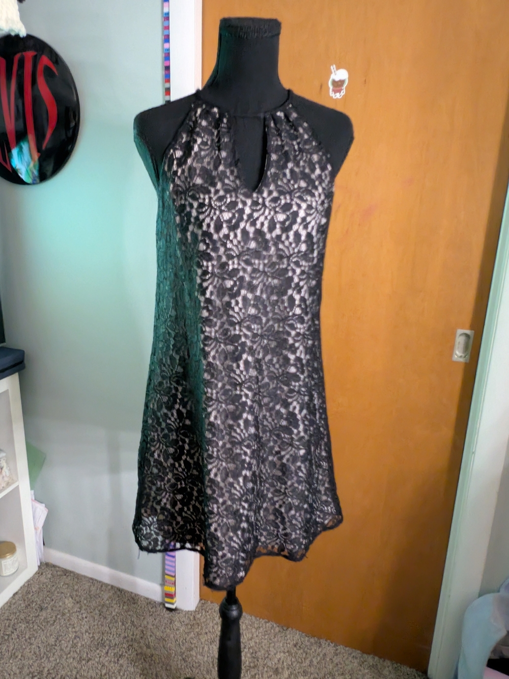 Candie's Whimsygoth Double-layered Black Lace Halter Shift Mini Dress S